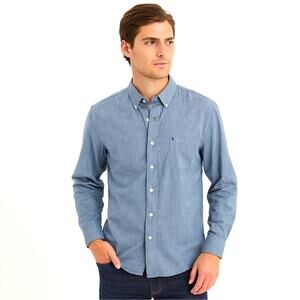 IZOD Button-Up Shirt Men's XL Blue Long Sleeve Collared Preppy 100% Cotton